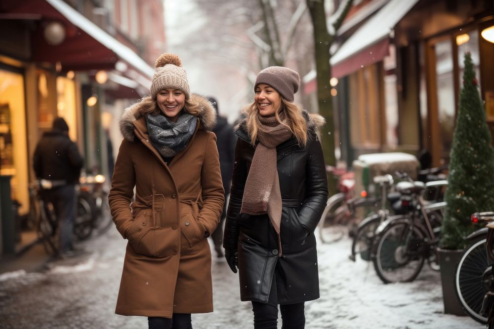 Two women city winter street. AI generated Image by rawpixel.