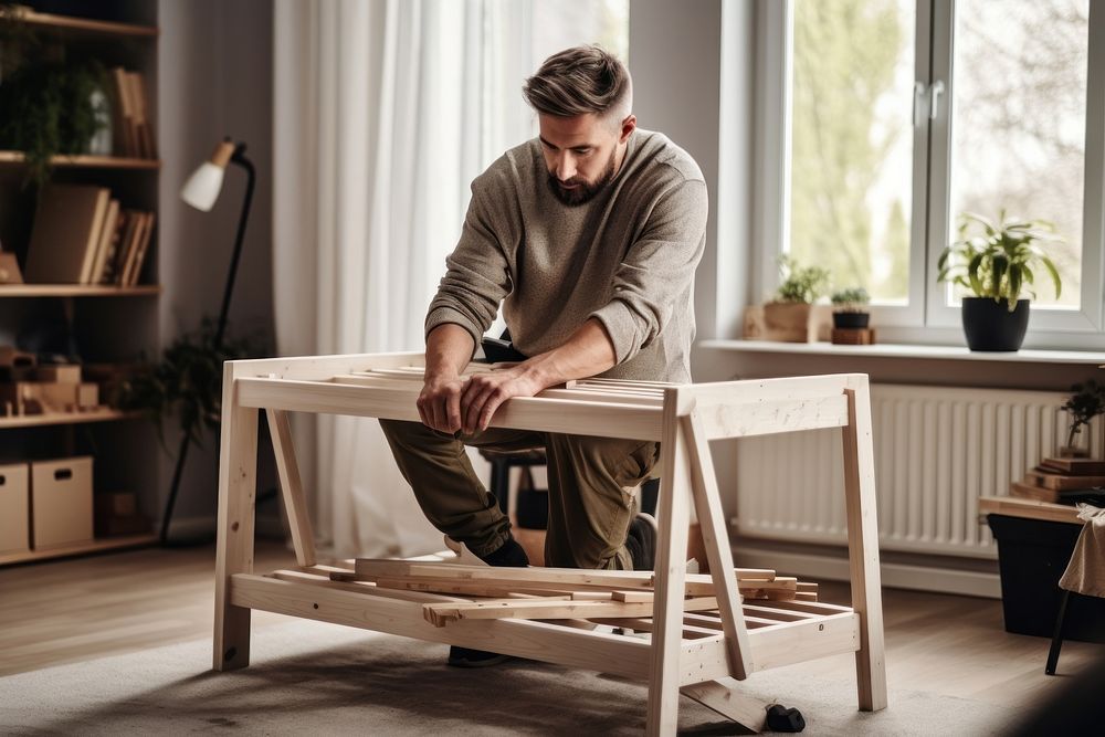 Young adult furniture man concentration. AI generated Image by rawpixel.