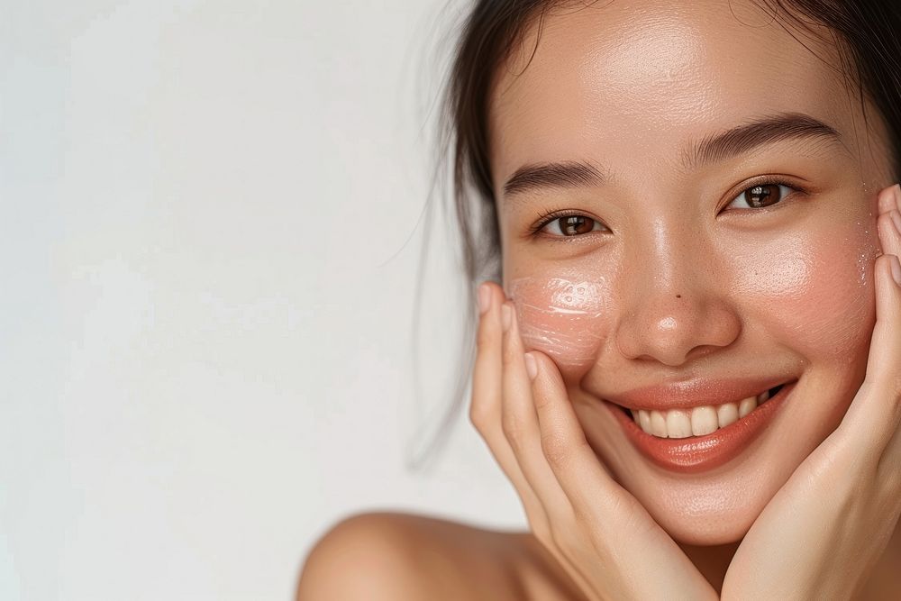 Southeast Asian woman no make up skin adult smile.