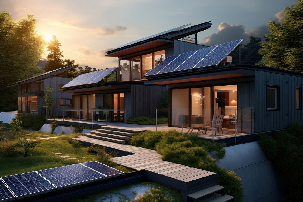 Solar panels house architecture building. AI generated Image by rawpixel.