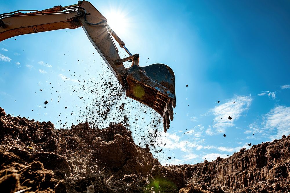 Photo of excavator digging landscape machinery.
