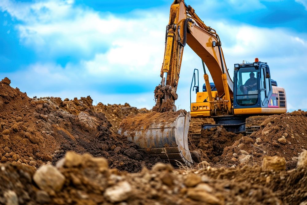Photo of excavator  digging construction.