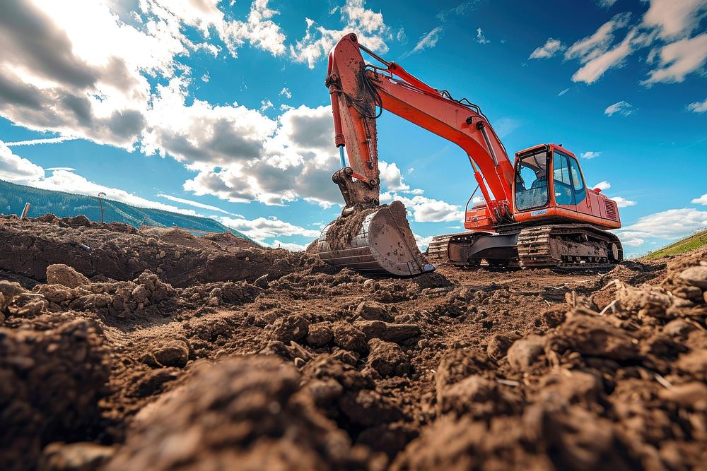 Photo of excavator  digging soil.