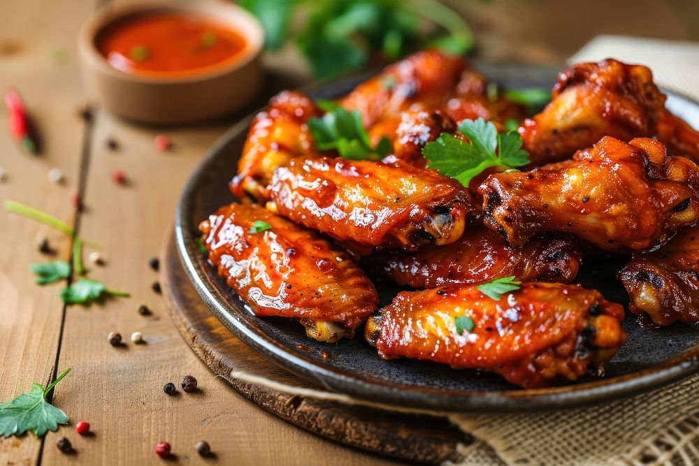 Buffalo chicken wings freshness plate meat. AI generated Image by rawpixel.