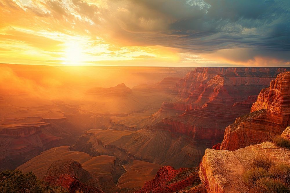 Photo of grand canyon sky landscape sunlight.