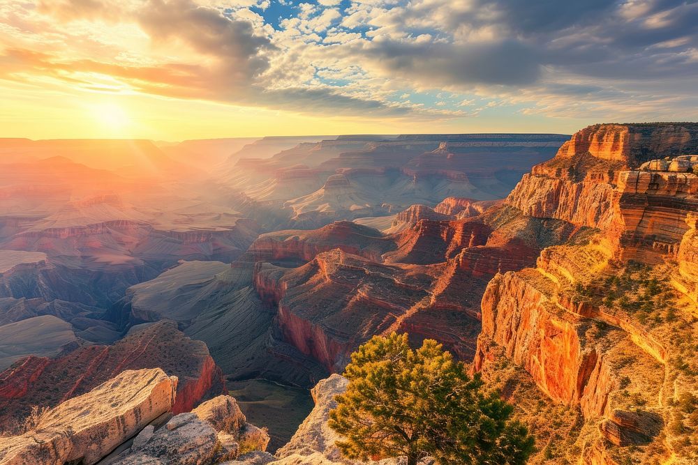 Photo of grand canyon sky landscape sunlight.