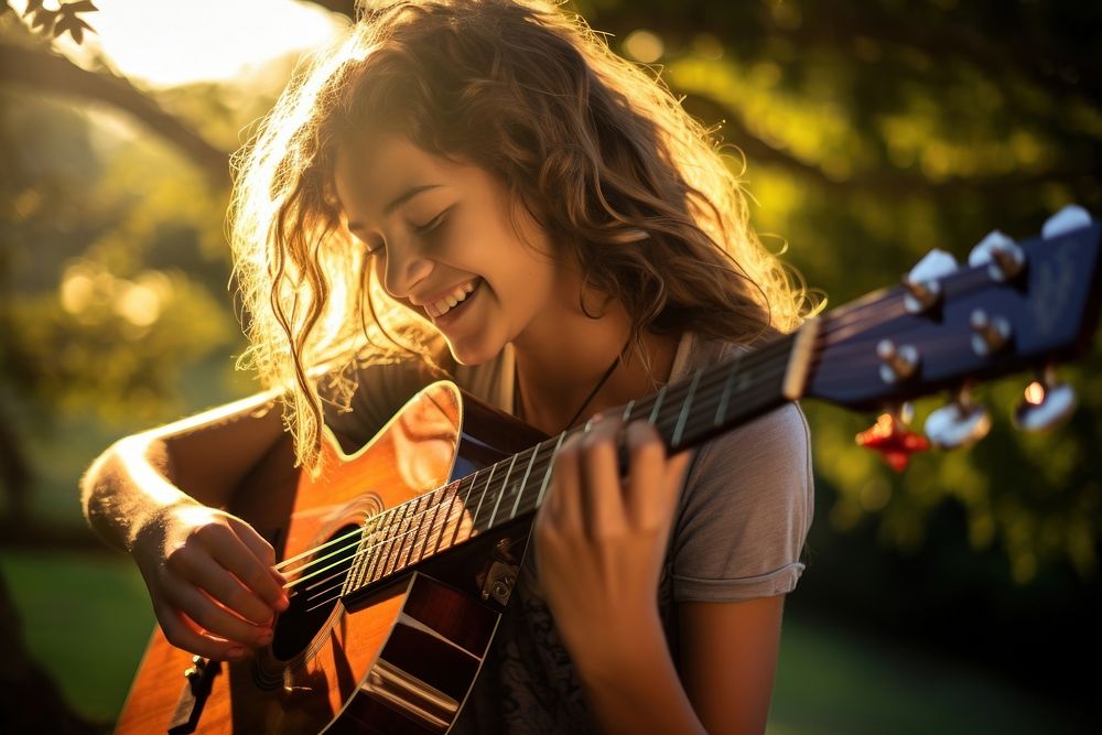Girl playing the guitar musician performance accessories. AI generated Image by rawpixel.