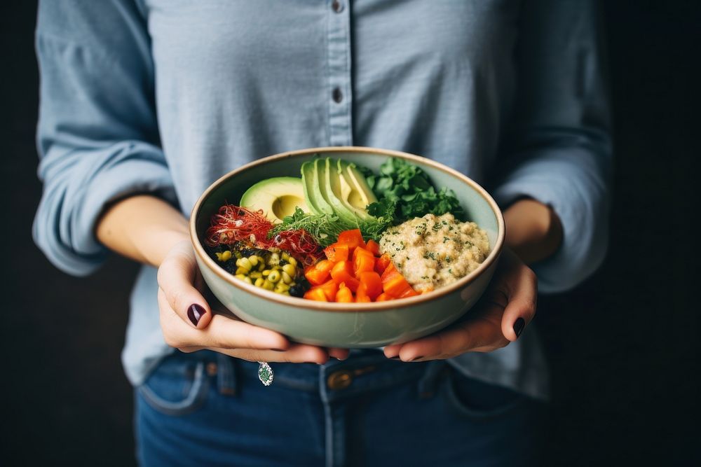 Healthy dinner bowl vegetable holding. AI generated Image by rawpixel.