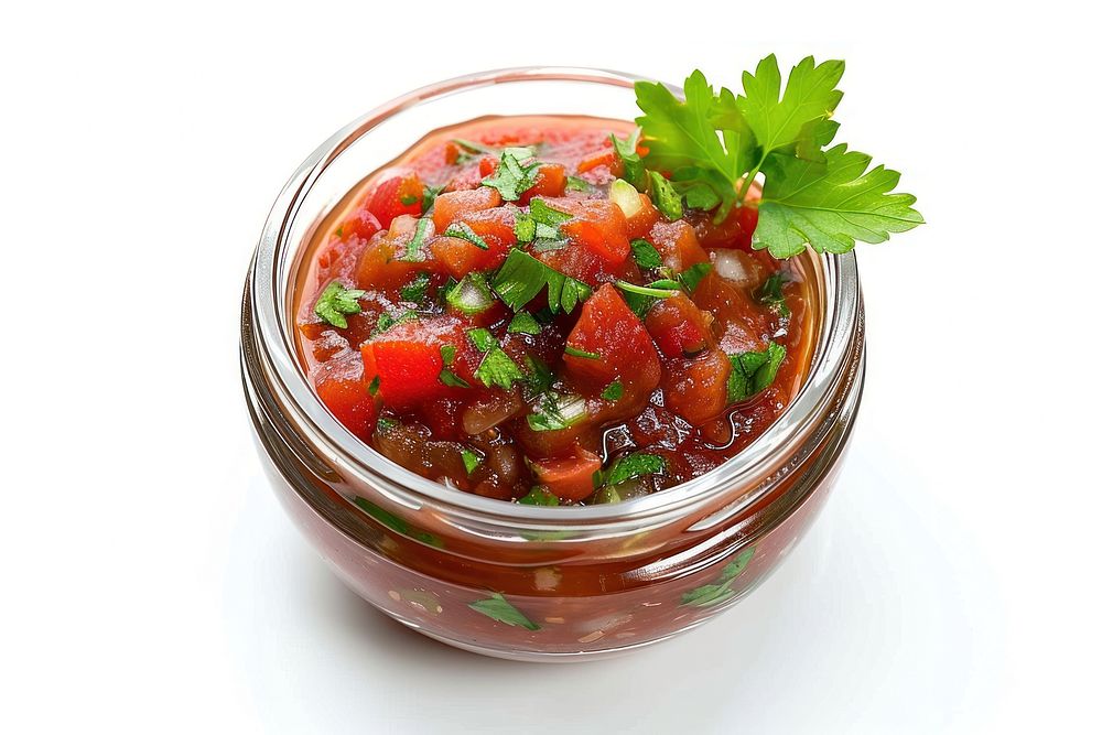 Jar of tasty salsa sauce jar plant herbs.