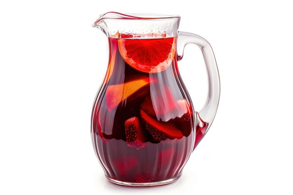 Jug of red sangria white background refreshment drinkware.