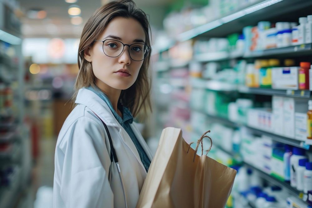 Pharmacist holding supermarket consumerism. AI generated Image by rawpixel.