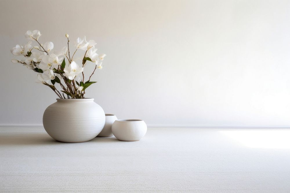 Plant pot on soft carpet flower white vase. AI generated Image by rawpixel.