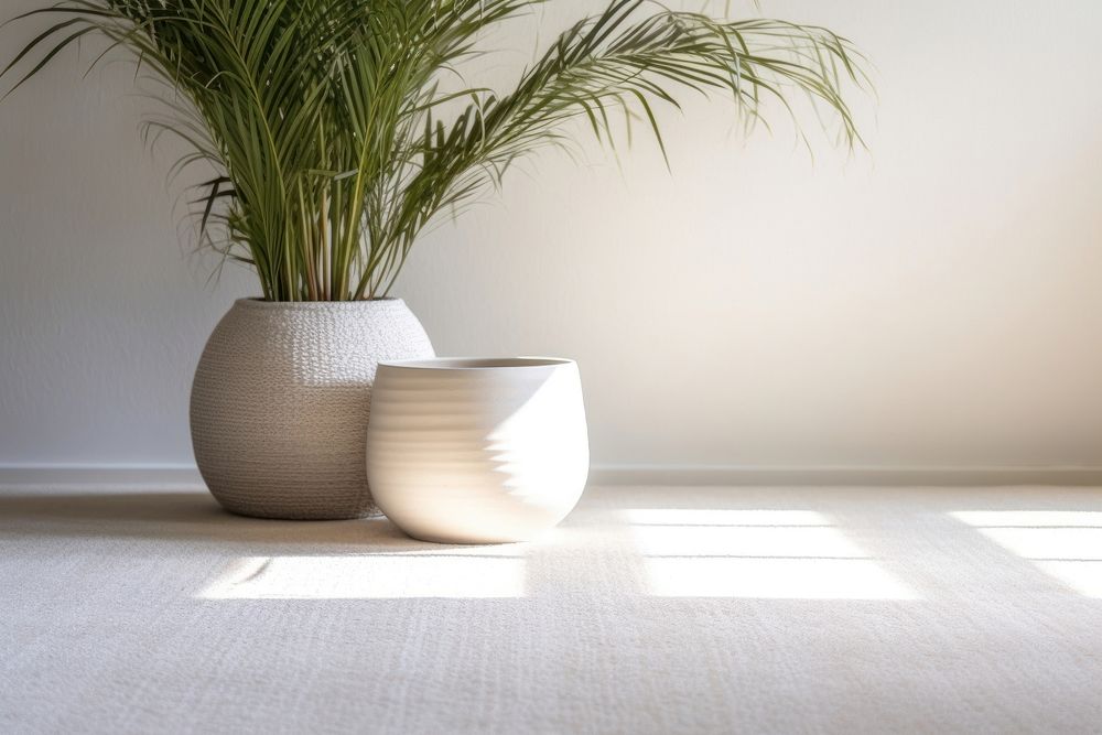 Plant pot on soft carpet window white vase. AI generated Image by rawpixel.