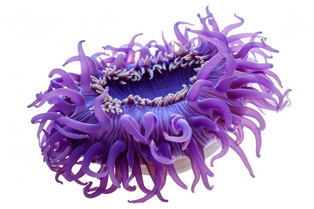 Purple sea anemone white background invertebrate chandelier.