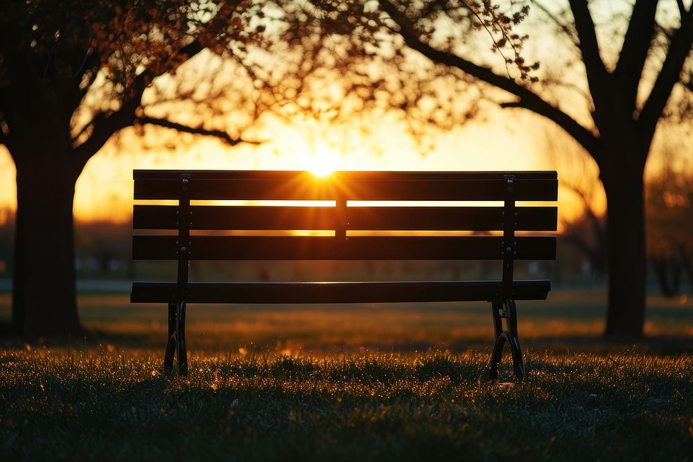 Photo of silhouette park bench furniture sunlight outdoors.