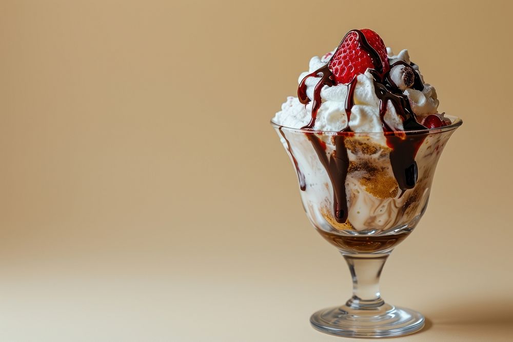 Photo of sundae dessert cream food.