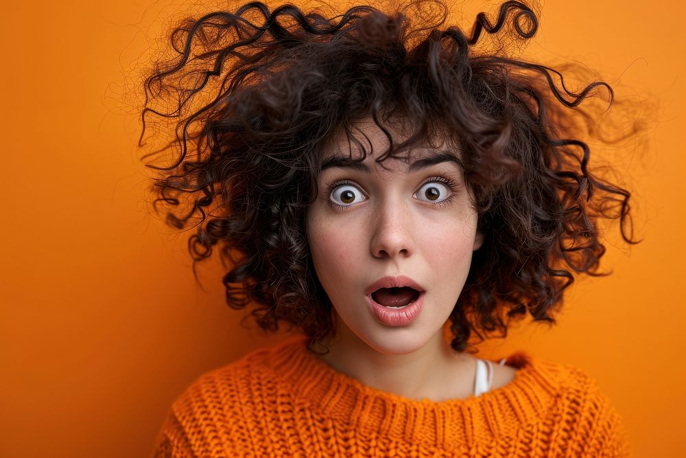 Surprised Woman with Big Hair surprised portrait adult. AI generated Image by rawpixel.