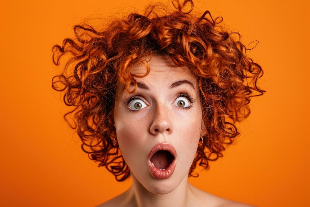 Surprised Woman with Big Hair surprised adult woman. AI generated Image by rawpixel.
