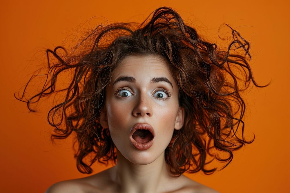 Surprised Woman with Big Hair surprised portrait photo. AI generated Image by rawpixel.