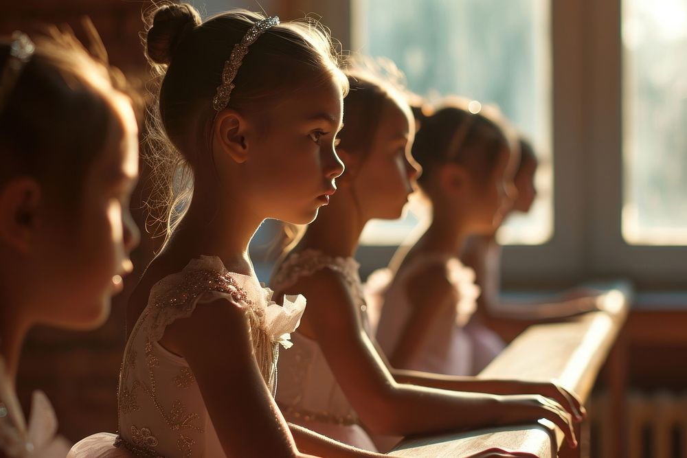 Little ballet students exercising in the barre portrait child togetherness. AI generated Image by rawpixel.