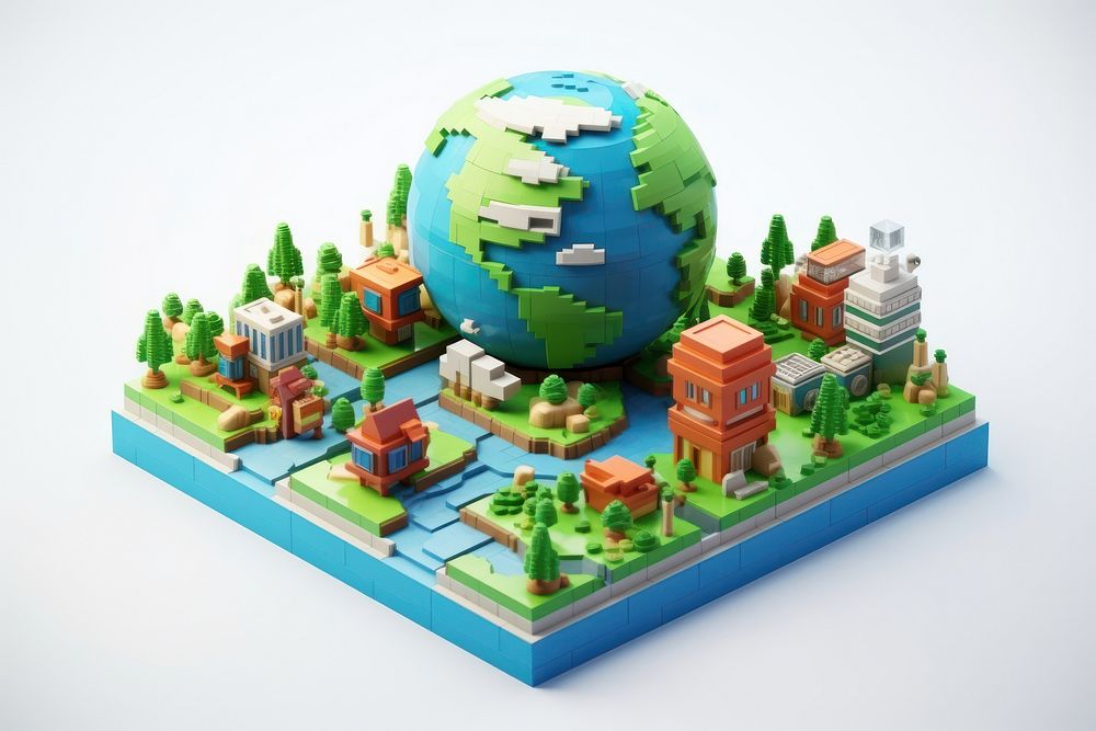 Cute toy brick world sphere art map.