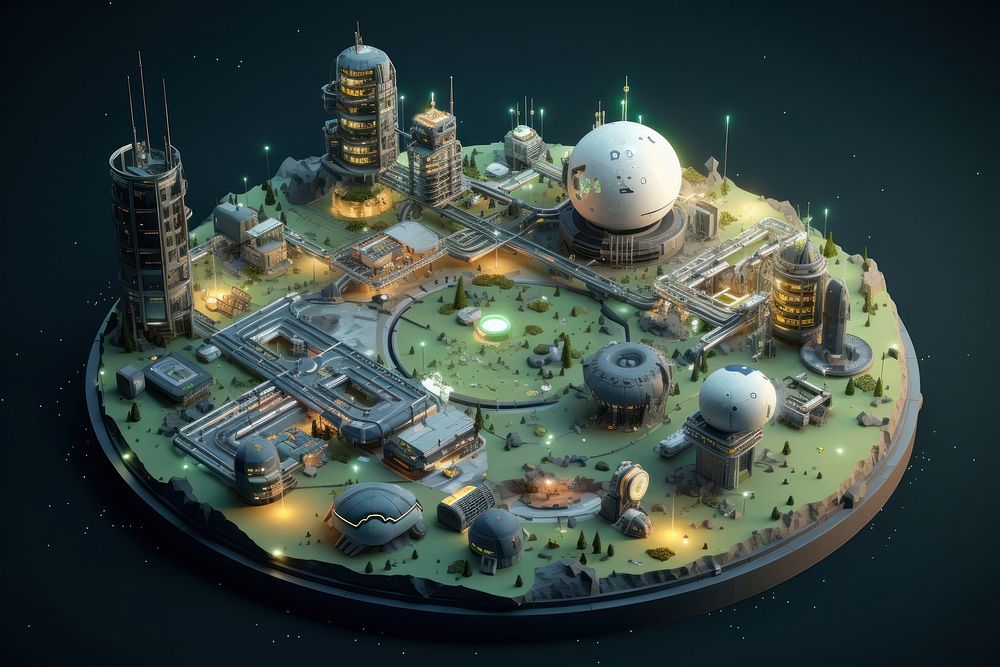 Space colony architecture city map.