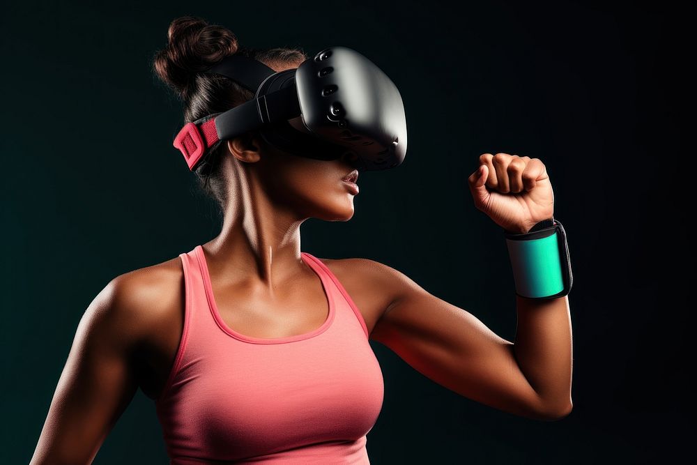 Atheletic woman punching sand bag head exercising technology. AI generated Image by rawpixel.