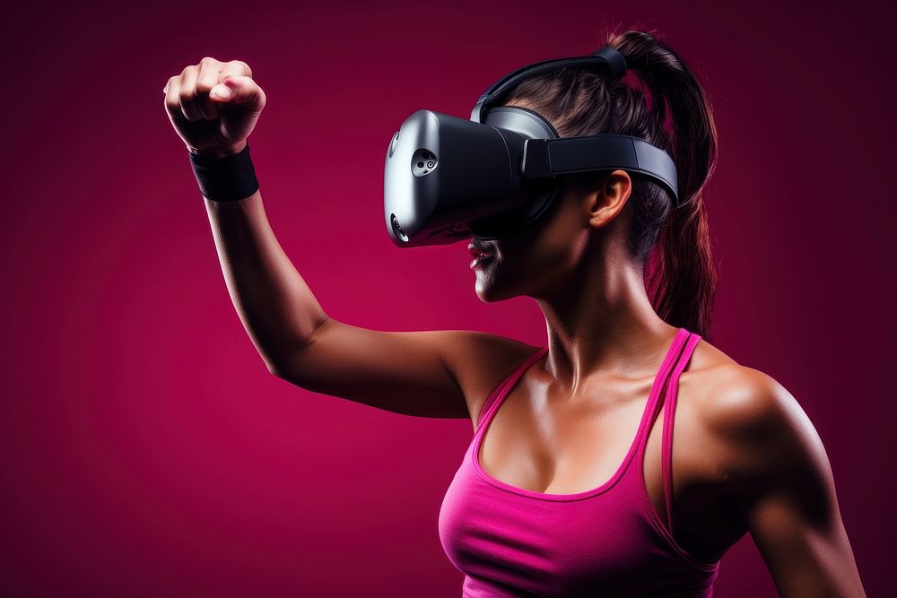 Atheletic woman weaing vr headset portrait photo photography. AI generated Image by rawpixel.