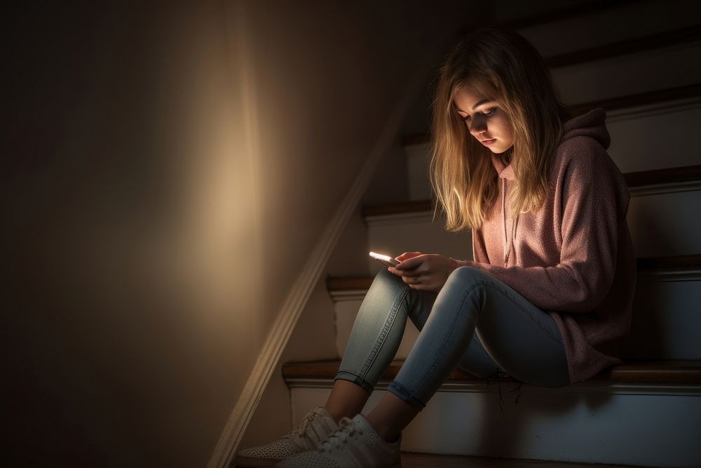 Teenage girl sitting light adult. AI generated Image by rawpixel.