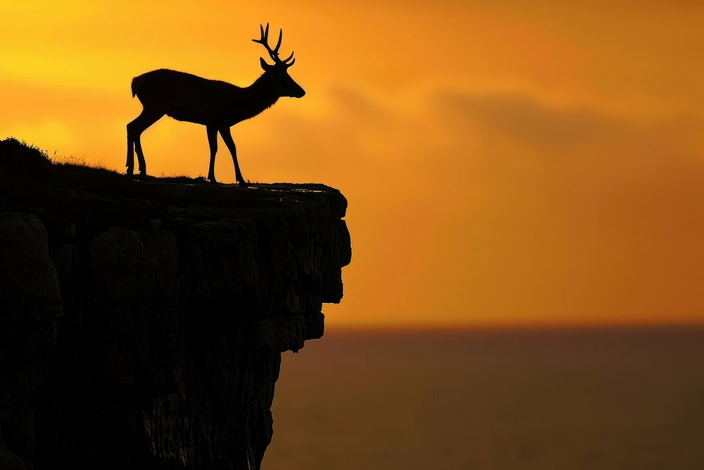 Photo of silhouette deer walking wildlife outdoors sunset.