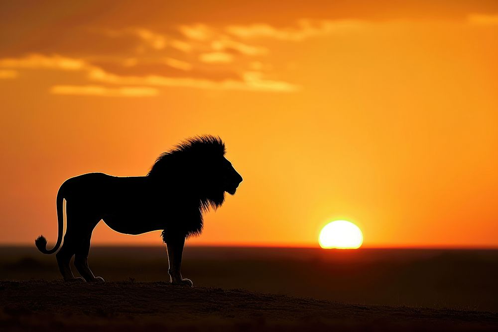 Photo of silhouette lion wildlife sunlight outdoors.