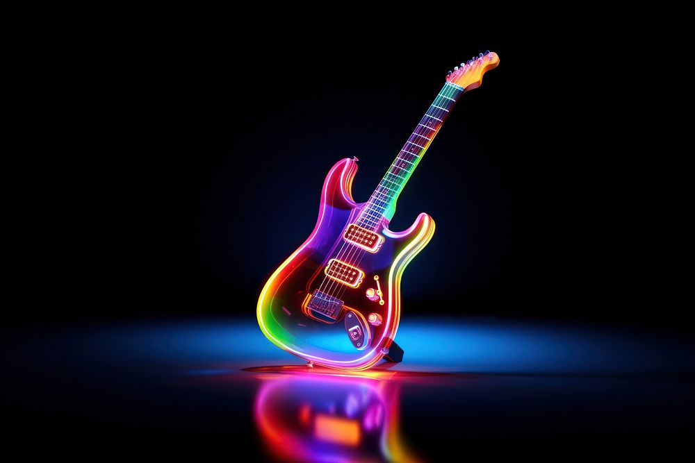 3D render of guitar icon music light neon.