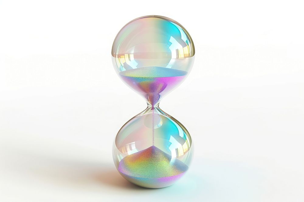 Hourglass white background refraction reflection.