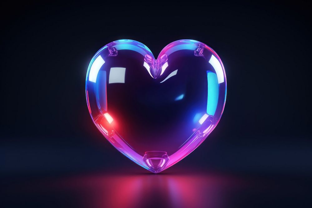 3D render of heart icon night neon illuminated.