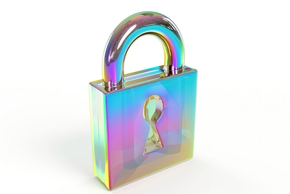 Lock icon iridescent white background accessories protection.