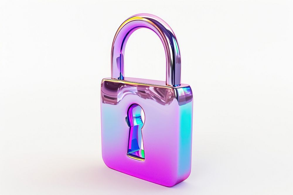 Lock icon iridescent white background protection security.