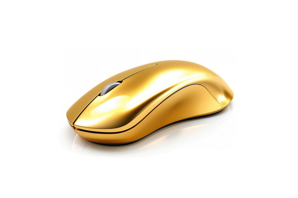 Mouse computer shiny gold white background.