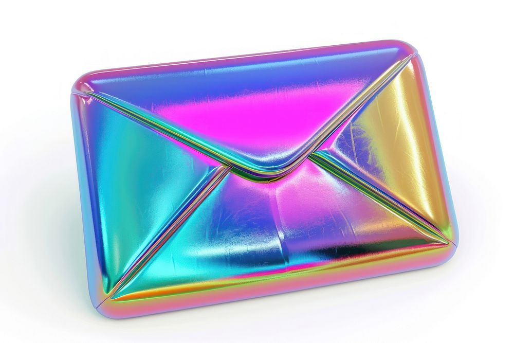 Mail icon iridescent white background technology jewelry.