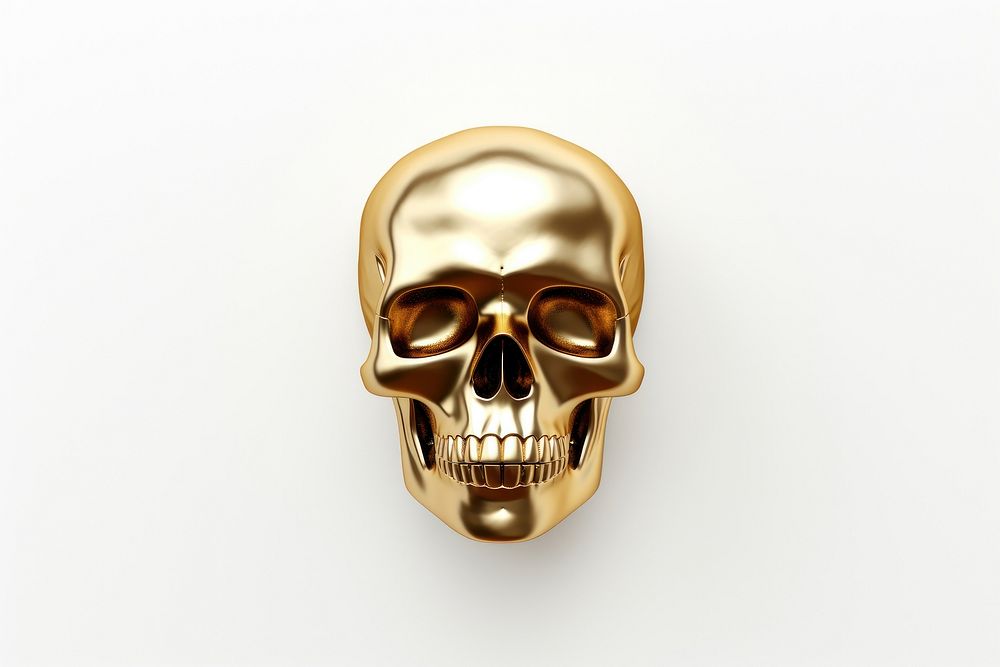 Skull shiny gold white background.