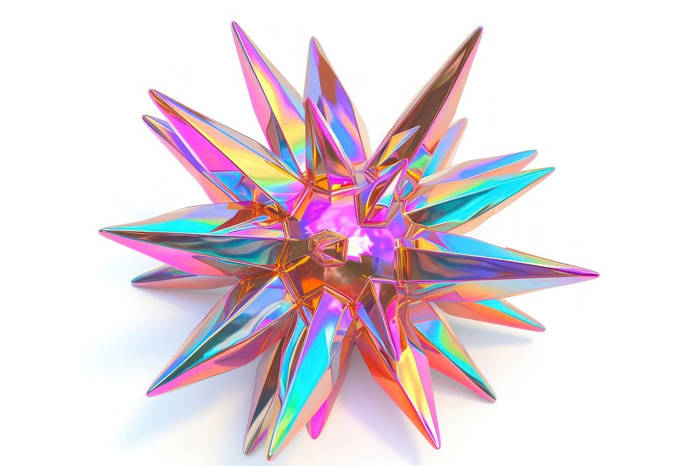 Starburst shape iridescent jewelry white background kaleidoscope.