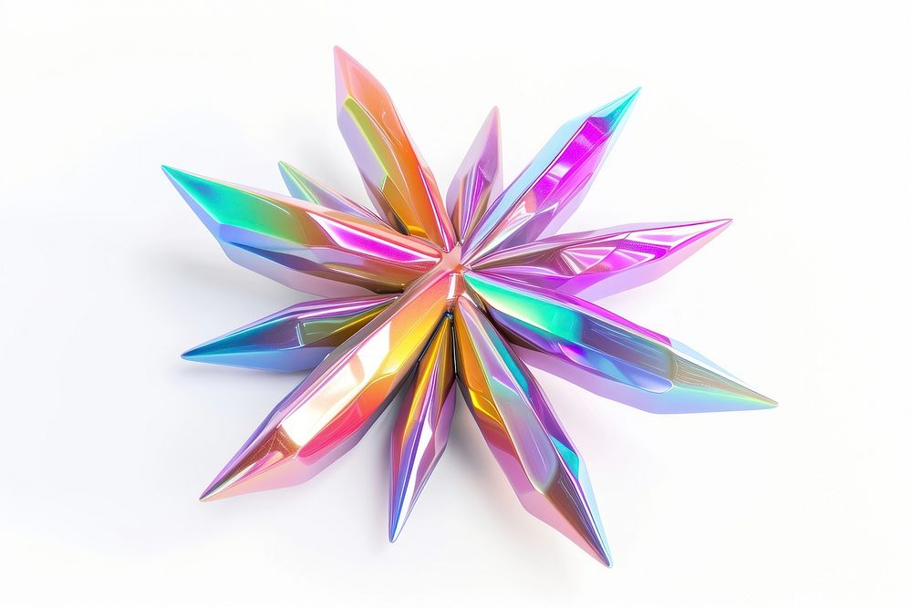 Starburst shape iridescent origami paper art.
