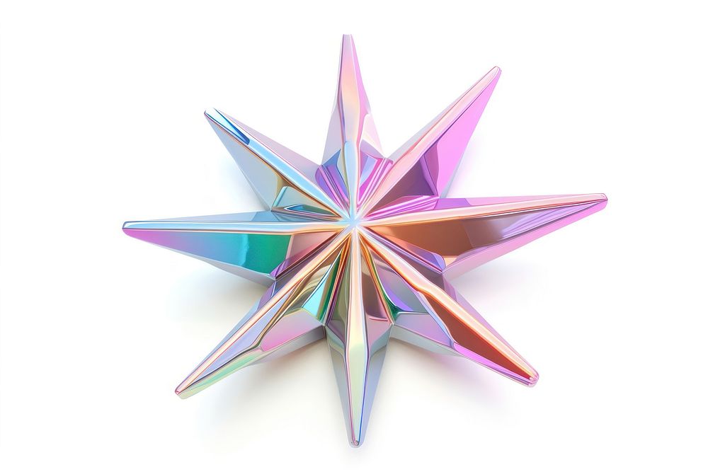 Starburst shape iridescent origami white background celebration.
