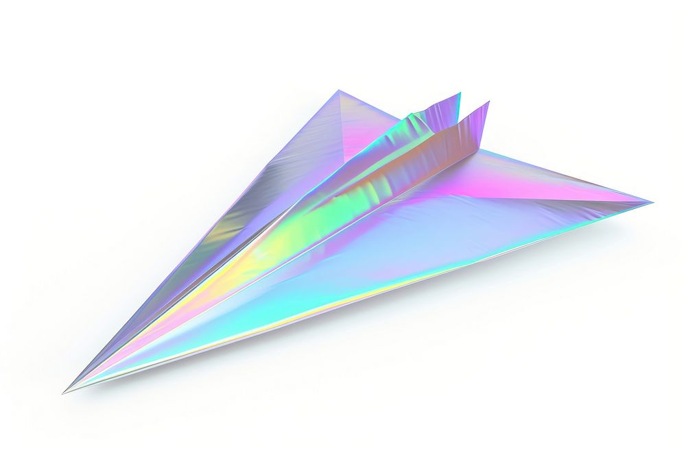 Paper plane shape iridescent origami white background transportation.