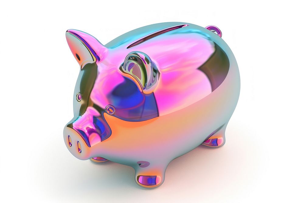 Piggy bank iridescent white background representation investment.