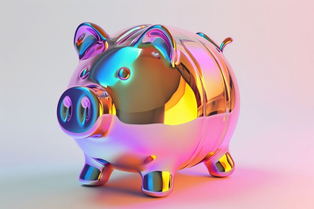Piggy bank iridescent representation illuminated investment.