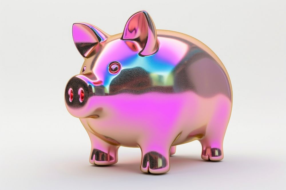 Piggy bank iridescent mammal animal representation.