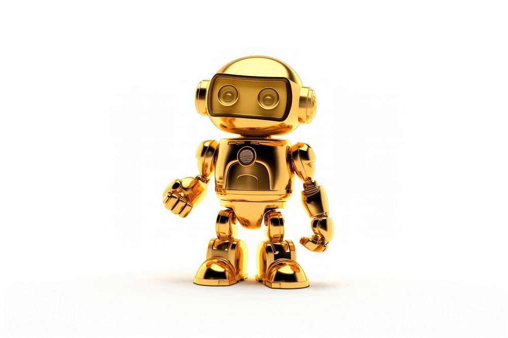 Robot gold toy white background.