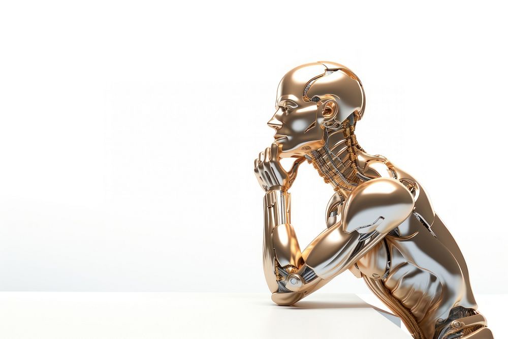 Robot figurine bronze gold.