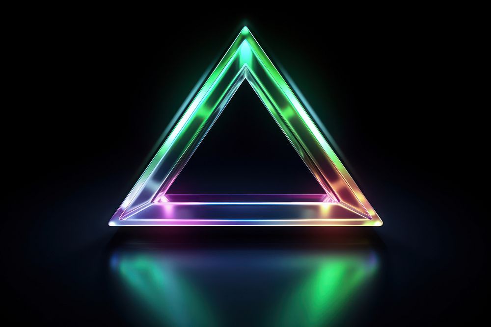 3D render neon triangle icon illuminated futuristic abstract.