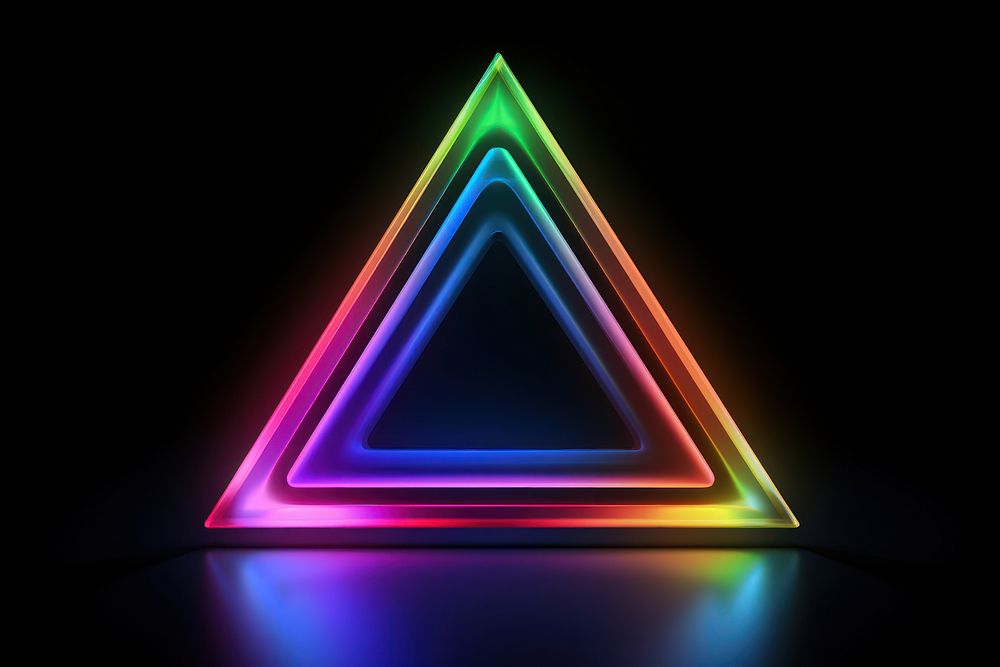 3D render neon triangle icon illuminated futuristic creativity.